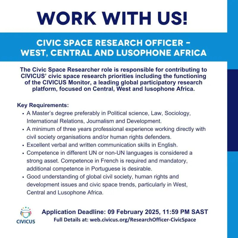 FB IMG 1738508720743 - Civic Research job opportunity Africa, Salary: 36,061 USD (excluding benefits)