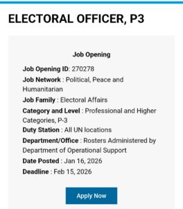 Screenshot 20260130 082710 Facebook - UN Nations Electoral Officers 2026 Job Vacancies,  Apply Now