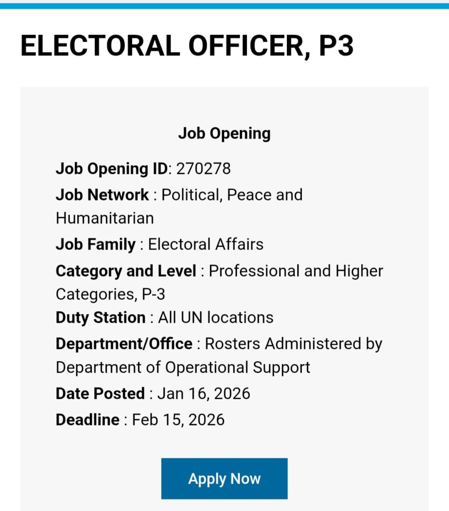 Screenshot 20260130 082710 Facebook - UN Nations Electoral Officers 2026 Job Vacancies,  Apply Now
